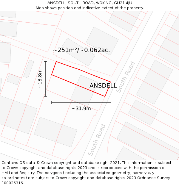 ANSDELL, SOUTH ROAD, WOKING, GU21 4JU: Plot and title map