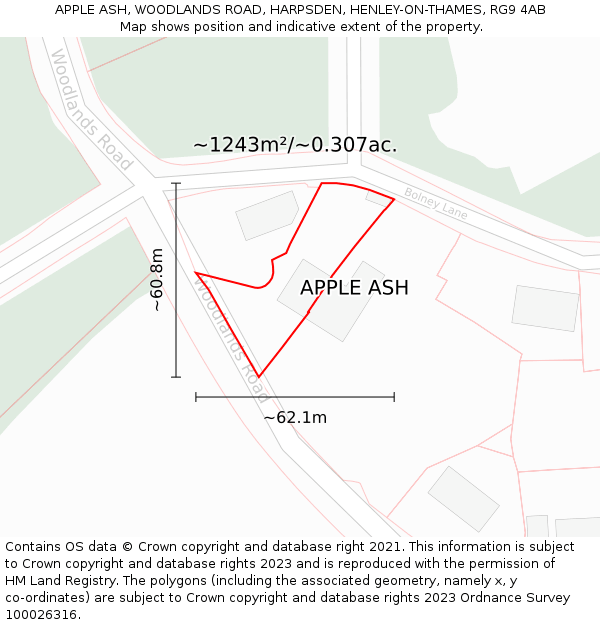 APPLE ASH, WOODLANDS ROAD, HARPSDEN, HENLEY-ON-THAMES, RG9 4AB: Plot and title map