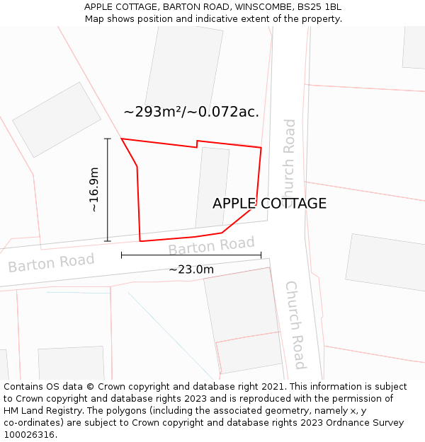 APPLE COTTAGE, BARTON ROAD, WINSCOMBE, BS25 1BL: Plot and title map