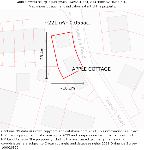 APPLE COTTAGE, QUEENS ROAD, HAWKHURST, CRANBROOK, TN18 4HH: Plot and title map