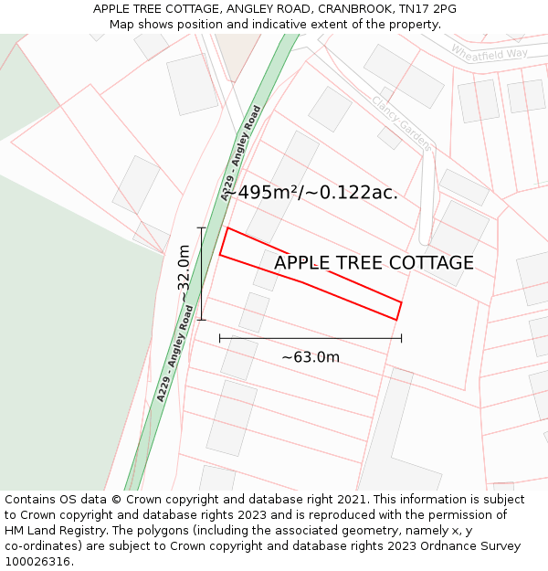 APPLE TREE COTTAGE, ANGLEY ROAD, CRANBROOK, TN17 2PG: Plot and title map