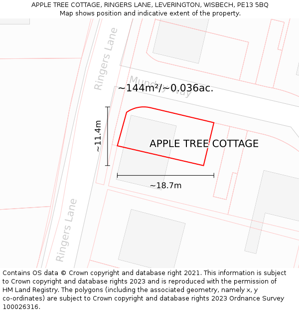 APPLE TREE COTTAGE, RINGERS LANE, LEVERINGTON, WISBECH, PE13 5BQ: Plot and title map