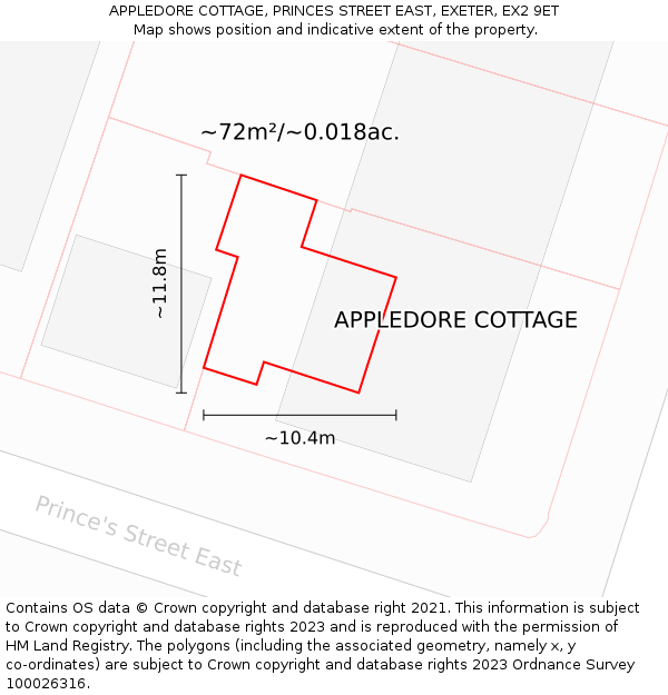APPLEDORE COTTAGE, PRINCES STREET EAST, EXETER, EX2 9ET: Plot and title map