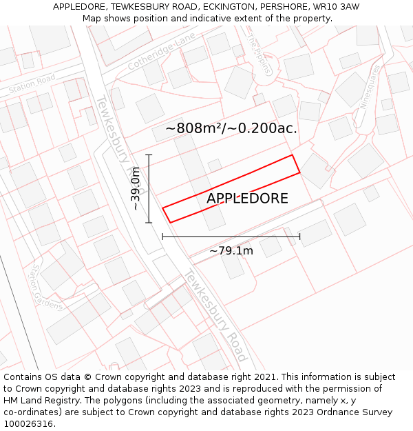 APPLEDORE, TEWKESBURY ROAD, ECKINGTON, PERSHORE, WR10 3AW: Plot and title map