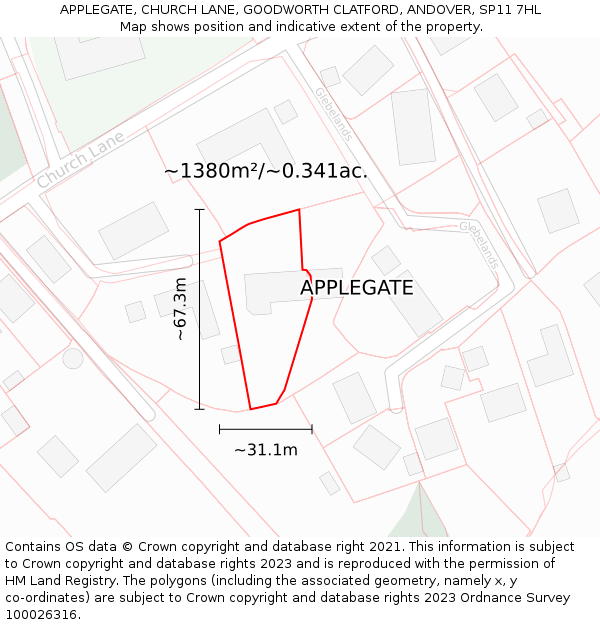 APPLEGATE, CHURCH LANE, GOODWORTH CLATFORD, ANDOVER, SP11 7HL: Plot and title map