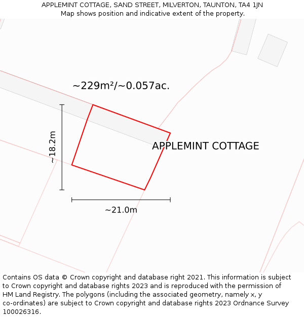 APPLEMINT COTTAGE, SAND STREET, MILVERTON, TAUNTON, TA4 1JN: Plot and title map