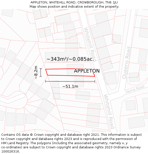 APPLETON, WHITEHILL ROAD, CROWBOROUGH, TN6 1JU: Plot and title map