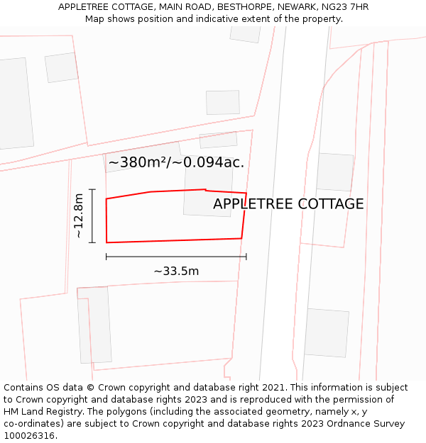 APPLETREE COTTAGE, MAIN ROAD, BESTHORPE, NEWARK, NG23 7HR: Plot and title map