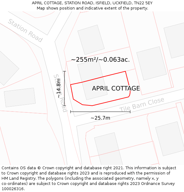 APRIL COTTAGE, STATION ROAD, ISFIELD, UCKFIELD, TN22 5EY: Plot and title map