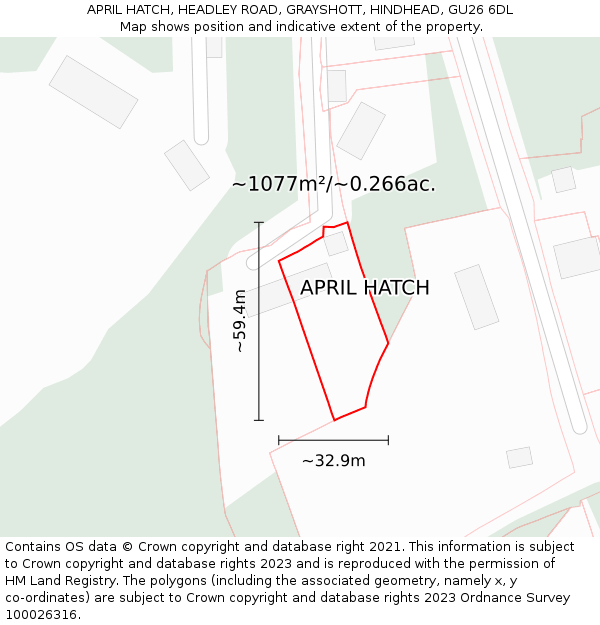 APRIL HATCH, HEADLEY ROAD, GRAYSHOTT, HINDHEAD, GU26 6DL: Plot and title map