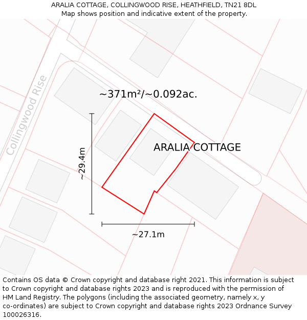 ARALIA COTTAGE, COLLINGWOOD RISE, HEATHFIELD, TN21 8DL: Plot and title map