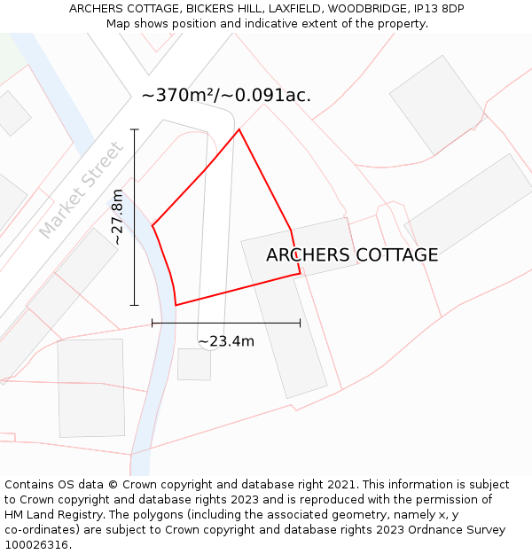 ARCHERS COTTAGE, BICKERS HILL, LAXFIELD, WOODBRIDGE, IP13 8DP: Plot and title map