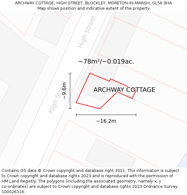 ARCHWAY COTTAGE, HIGH STREET, BLOCKLEY, MORETON-IN-MARSH, GL56 9HA: Plot and title map