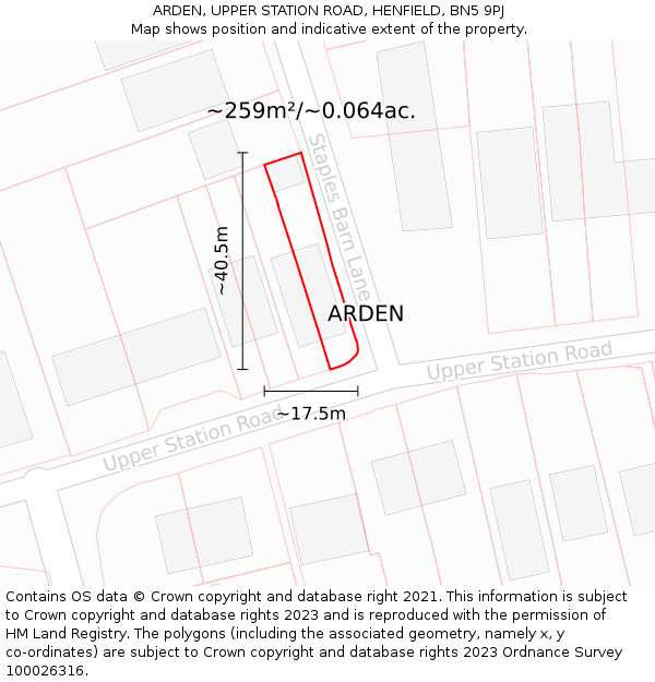 ARDEN, UPPER STATION ROAD, HENFIELD, BN5 9PJ: Plot and title map