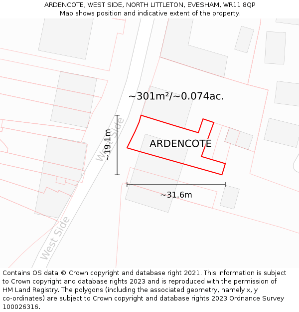 ARDENCOTE, WEST SIDE, NORTH LITTLETON, EVESHAM, WR11 8QP: Plot and title map