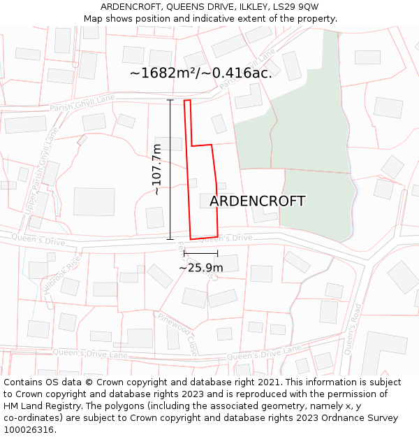 ARDENCROFT, QUEENS DRIVE, ILKLEY, LS29 9QW: Plot and title map