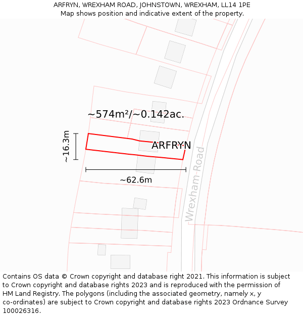 ARFRYN, WREXHAM ROAD, JOHNSTOWN, WREXHAM, LL14 1PE: Plot and title map