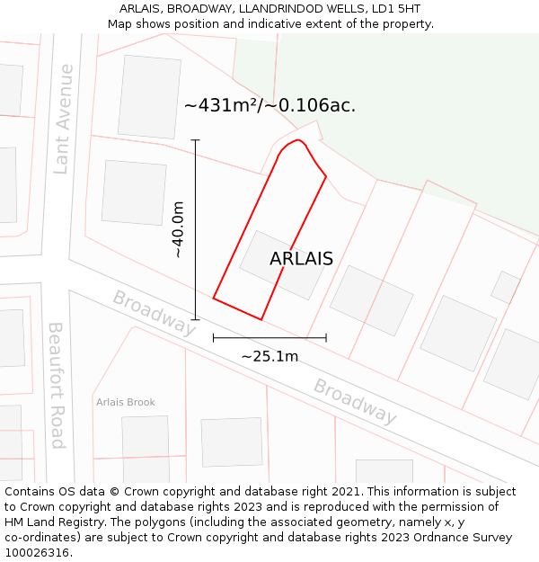 ARLAIS, BROADWAY, LLANDRINDOD WELLS, LD1 5HT: Plot and title map