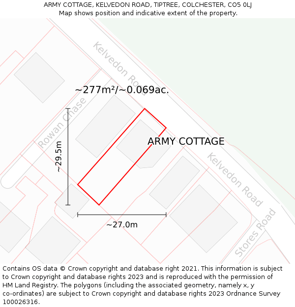 ARMY COTTAGE, KELVEDON ROAD, TIPTREE, COLCHESTER, CO5 0LJ: Plot and title map