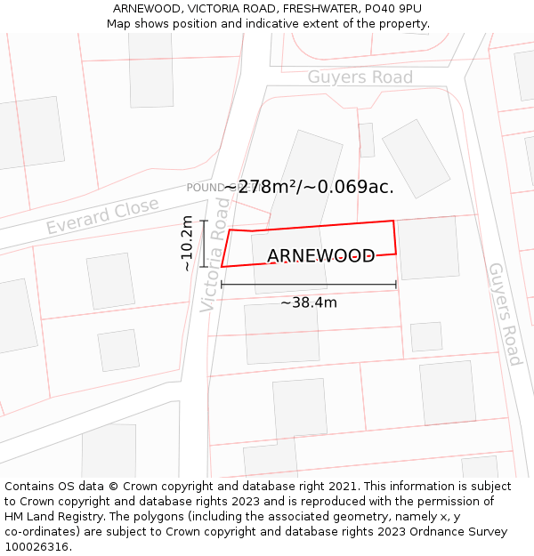 ARNEWOOD, VICTORIA ROAD, FRESHWATER, PO40 9PU: Plot and title map