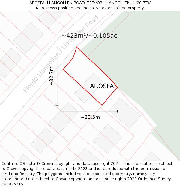 AROSFA, LLANGOLLEN ROAD, TREVOR, LLANGOLLEN, LL20 7TW: Plot and title map