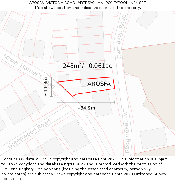 AROSFA, VICTORIA ROAD, ABERSYCHAN, PONTYPOOL, NP4 8PT: Plot and title map