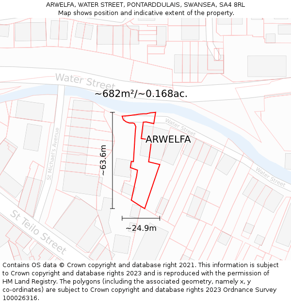 ARWELFA, WATER STREET, PONTARDDULAIS, SWANSEA, SA4 8RL: Plot and title map