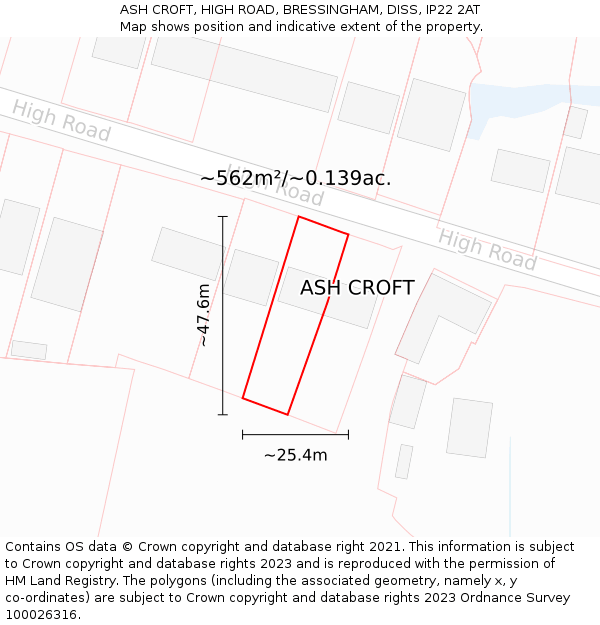 ASH CROFT, HIGH ROAD, BRESSINGHAM, DISS, IP22 2AT: Plot and title map