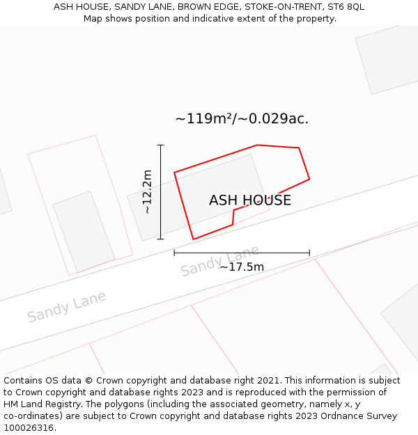 ASH HOUSE, SANDY LANE, BROWN EDGE, STOKE-ON-TRENT, ST6 8QL: Plot and title map