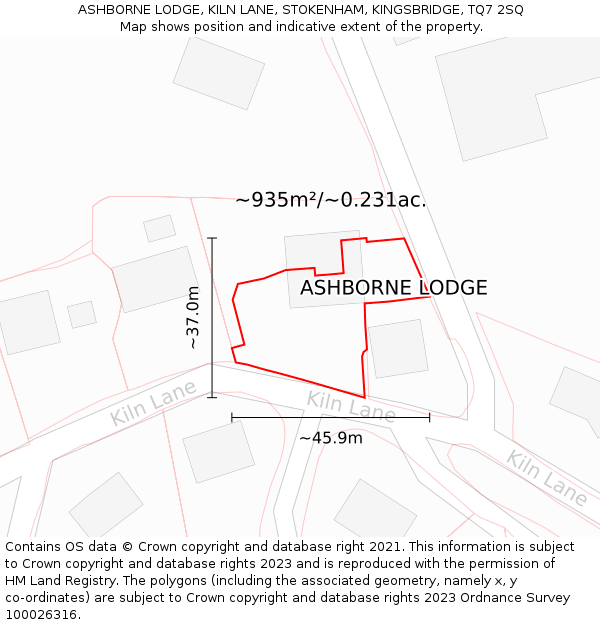 ASHBORNE LODGE, KILN LANE, STOKENHAM, KINGSBRIDGE, TQ7 2SQ: Plot and title map