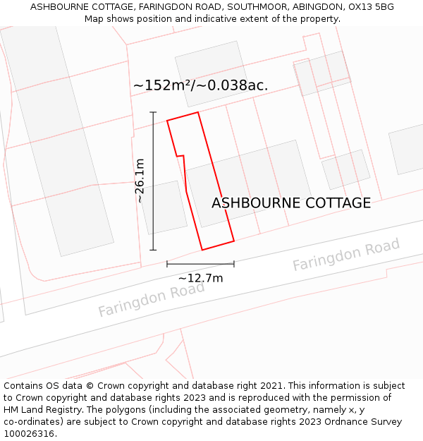 ASHBOURNE COTTAGE, FARINGDON ROAD, SOUTHMOOR, ABINGDON, OX13 5BG: Plot and title map