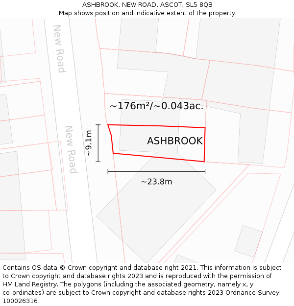 ASHBROOK, NEW ROAD, ASCOT, SL5 8QB: Plot and title map