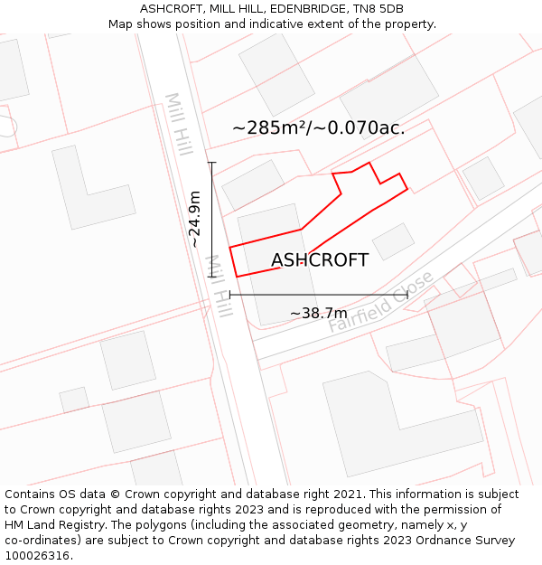 ASHCROFT, MILL HILL, EDENBRIDGE, TN8 5DB: Plot and title map