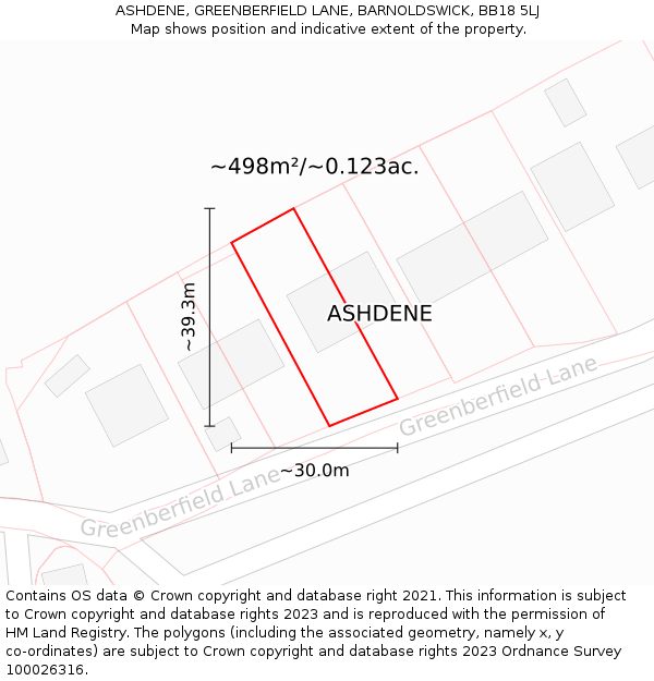 ASHDENE, GREENBERFIELD LANE, BARNOLDSWICK, BB18 5LJ: Plot and title map