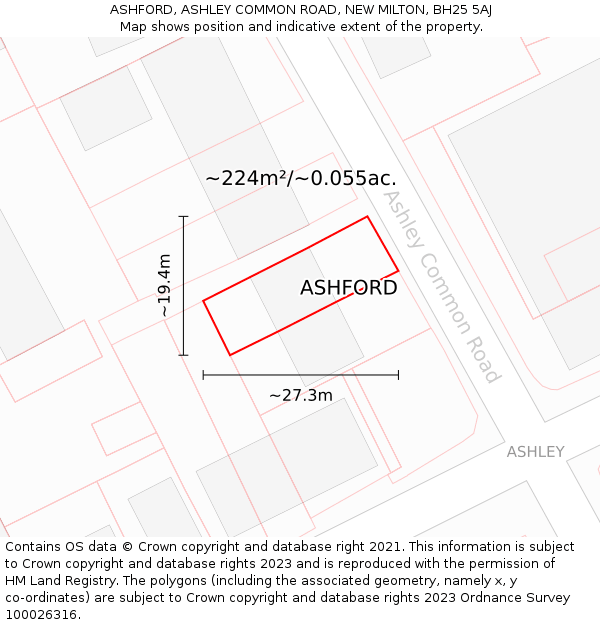 ASHFORD, ASHLEY COMMON ROAD, NEW MILTON, BH25 5AJ: Plot and title map