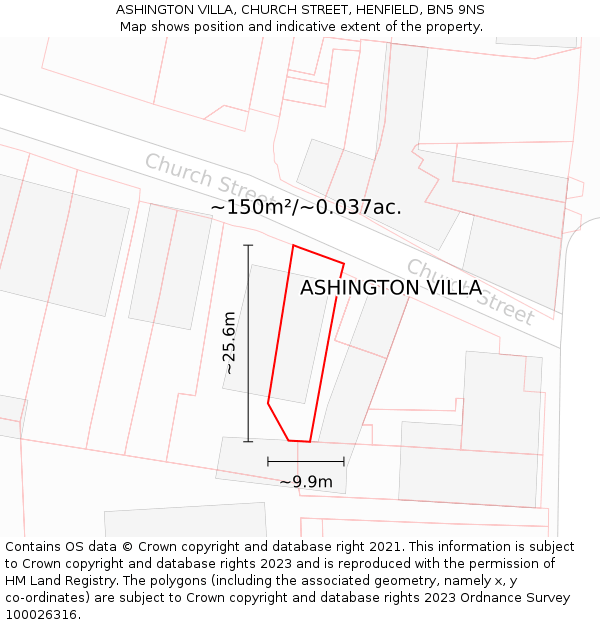 ASHINGTON VILLA, CHURCH STREET, HENFIELD, BN5 9NS: Plot and title map