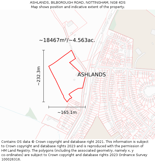 ASHLANDS, BILBOROUGH ROAD, NOTTINGHAM, NG8 4DS: Plot and title map