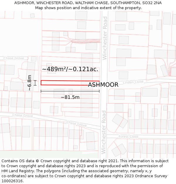 ASHMOOR, WINCHESTER ROAD, WALTHAM CHASE, SOUTHAMPTON, SO32 2NA: Plot and title map