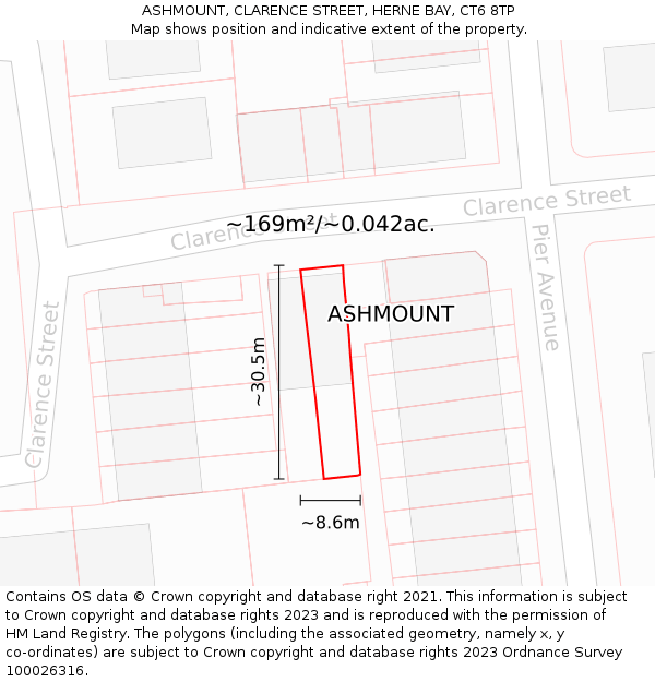 ASHMOUNT, CLARENCE STREET, HERNE BAY, CT6 8TP: Plot and title map