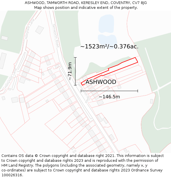 ASHWOOD, TAMWORTH ROAD, KERESLEY END, COVENTRY, CV7 8JG: Plot and title map