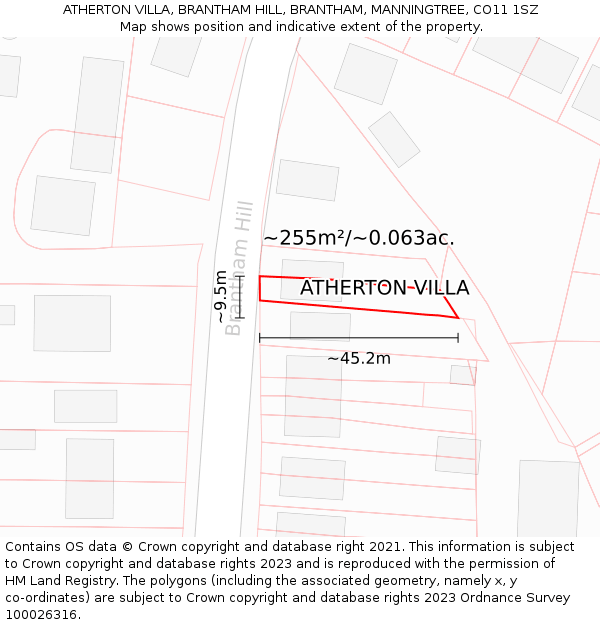 ATHERTON VILLA, BRANTHAM HILL, BRANTHAM, MANNINGTREE, CO11 1SZ: Plot and title map