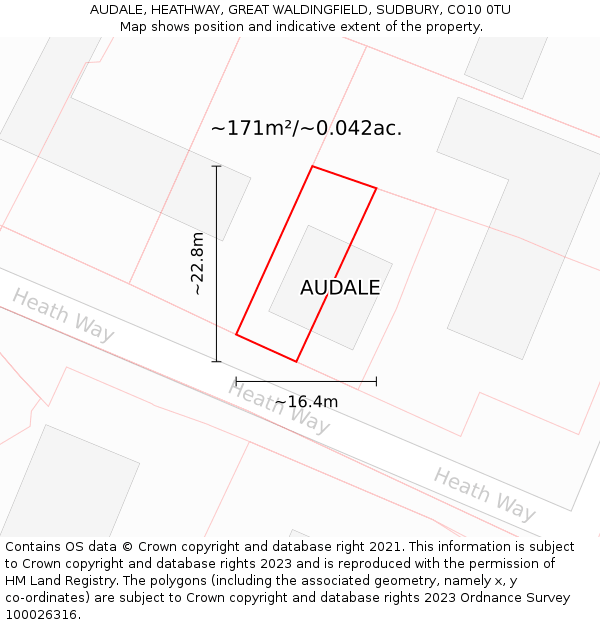 AUDALE, HEATHWAY, GREAT WALDINGFIELD, SUDBURY, CO10 0TU: Plot and title map