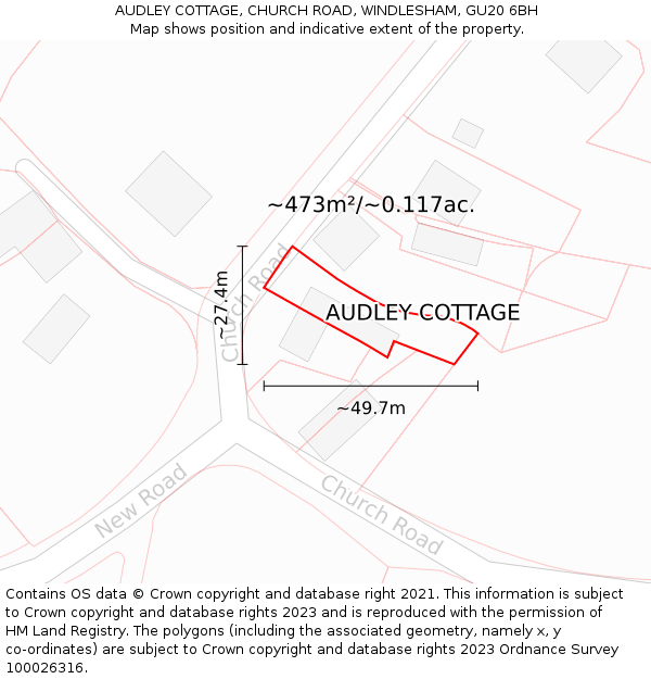 AUDLEY COTTAGE, CHURCH ROAD, WINDLESHAM, GU20 6BH: Plot and title map