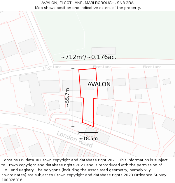 AVALON, ELCOT LANE, MARLBOROUGH, SN8 2BA: Plot and title map