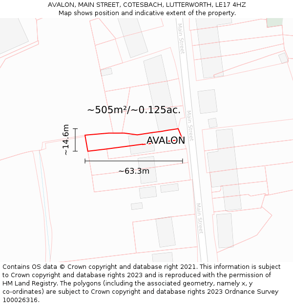 AVALON, MAIN STREET, COTESBACH, LUTTERWORTH, LE17 4HZ: Plot and title map