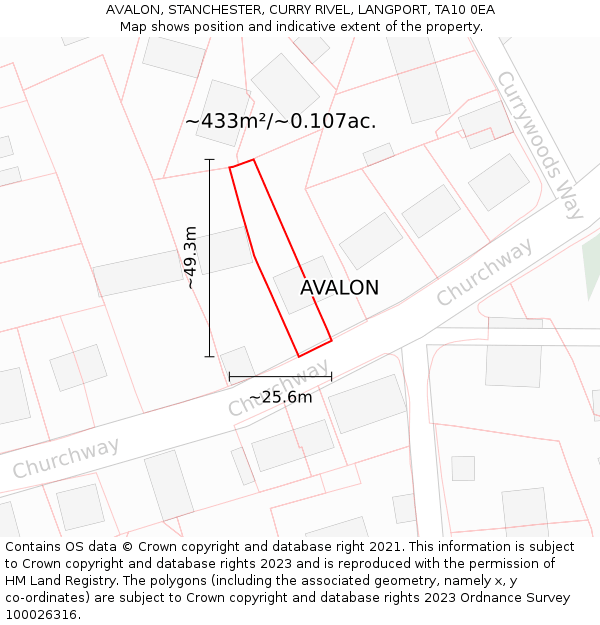 AVALON, STANCHESTER, CURRY RIVEL, LANGPORT, TA10 0EA: Plot and title map