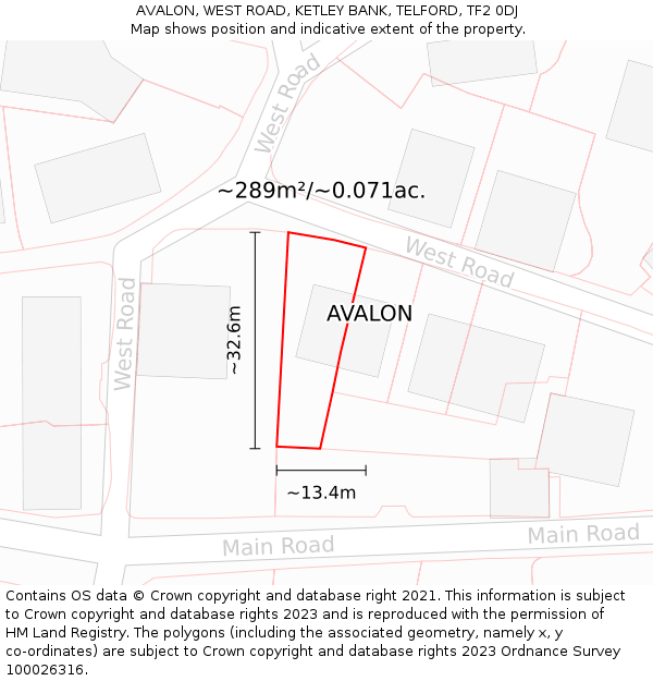 AVALON, WEST ROAD, KETLEY BANK, TELFORD, TF2 0DJ: Plot and title map