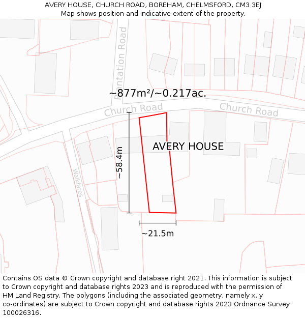 AVERY HOUSE, CHURCH ROAD, BOREHAM, CHELMSFORD, CM3 3EJ: Plot and title map