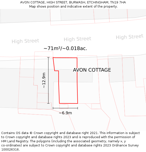 AVON COTTAGE, HIGH STREET, BURWASH, ETCHINGHAM, TN19 7HA: Plot and title map