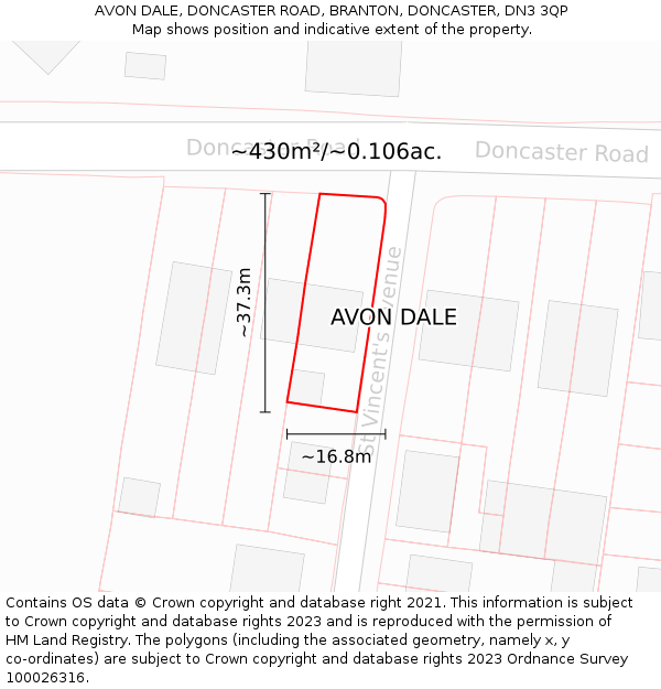 AVON DALE, DONCASTER ROAD, BRANTON, DONCASTER, DN3 3QP: Plot and title map